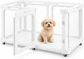 Clear acrylic puppy playpen with bottom tray on lockable wheels