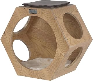 Solid Wood Wall-Mounted Cat Shelf Set with Hexagon Condo, Climbing Perch and Scratcher