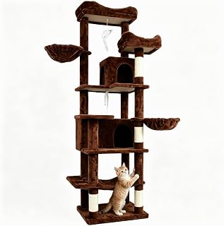68-Inch Multi-Level Cat Tree with Hammock and Cat Cave, Brown