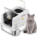 XXXL Stainless Steel Enclosed Cat Litter Box with Lid and Scoop, Extra Large High-Sided Metal Box, Gray