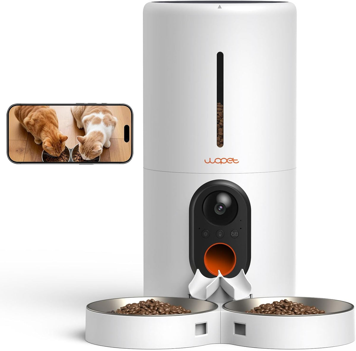 Automatic pet feeder with built-in camera and two food bowls – view 2