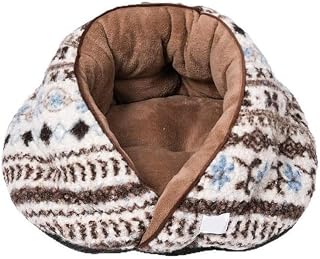 Semi-Enclosed Fair Isle Sherpa Pet Cave Bed for Cats and Small Dogs, Indoor