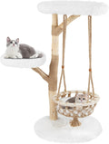 48.5-inch solid wood natural branch cat tree with hanging cradle
