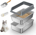 Stainless steel sifting cat litter box with lid and high sides – view 2