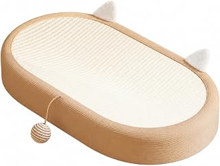 Oval Sisal Cat Scratcher Bed with Dangling Toy, Space-Saving, Stable, With Ears