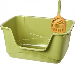 Uncovered Cat Litter Tray with Molded Base and Low Entry, Green, Large