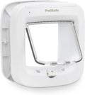 White microchip cat flap door with 4-way lock installed in a door