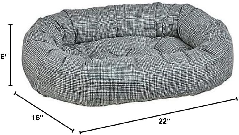 Small round donut dog bed with raised bolster ring in hampton woven fabric