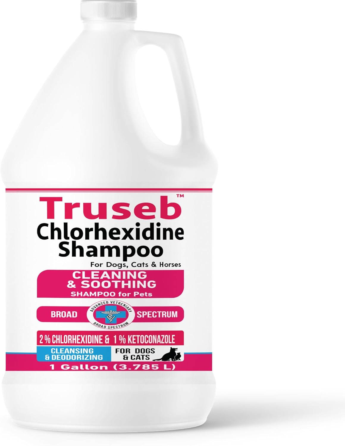 One gallon jug of ketoconazole and chlorhexidine shampoo for pets