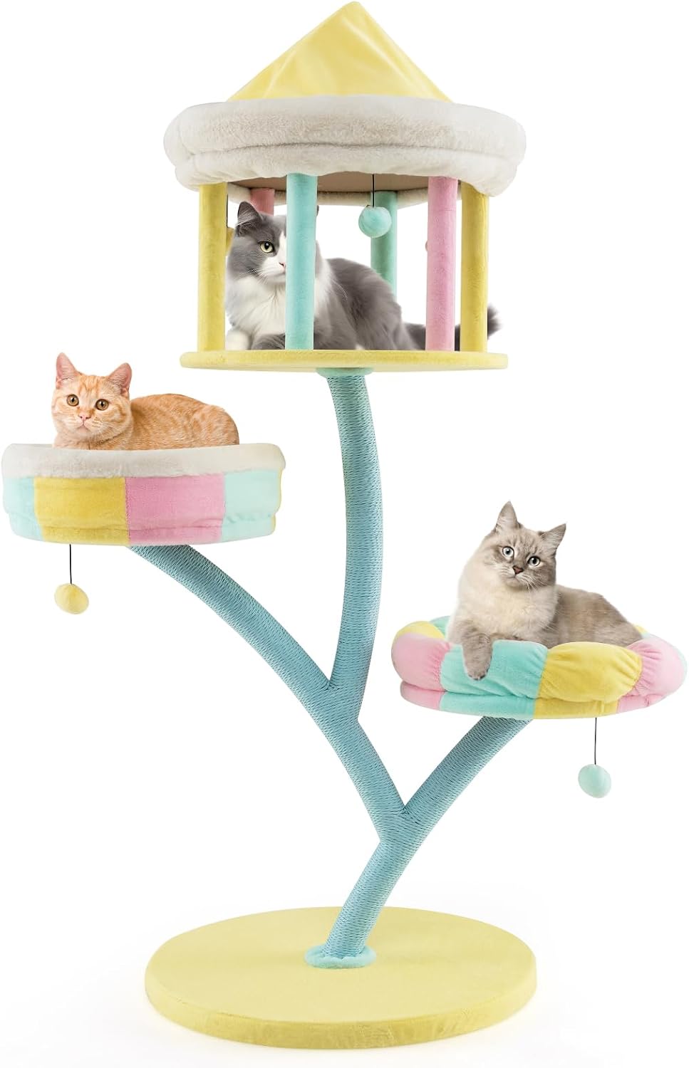 Colorful amusement park style cat tower with condo