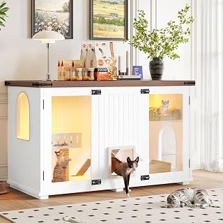 47.2-Inch Cat Litter Box Enclosure with Smart Door and LED Light, White