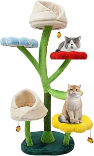 Flower Cat Tree, 65 Inch Tall Cat Tower with 6 Detachable Tiers and Flower-Shaped Platforms, Colorful