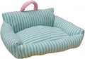 Striped Soft Pet Couch Bed with Raised Side Bolsters, Portable, Nest-Like, for Cats and Dogs, Green, 60 x 50 cm