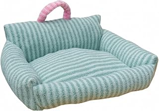 Striped Soft Pet Couch Bed with Raised Side Bolsters, Portable, Nest-Like, for Cats and Dogs, Green, 60 x 50 cm
