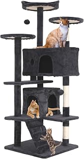 Cat Tree 54 Inch Tower with Condo, Scratching Posts and Play House for Indoor Cats and Kittens, Dark Gray