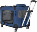 Expandable soft-sided rolling pet carrier with telescopic handle and wheels