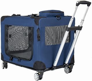 Rolling Pet Carrier with Wheels, Expandable Airline Approved Carrier up to 50 lb with Telescopic Handle, Collapsible and