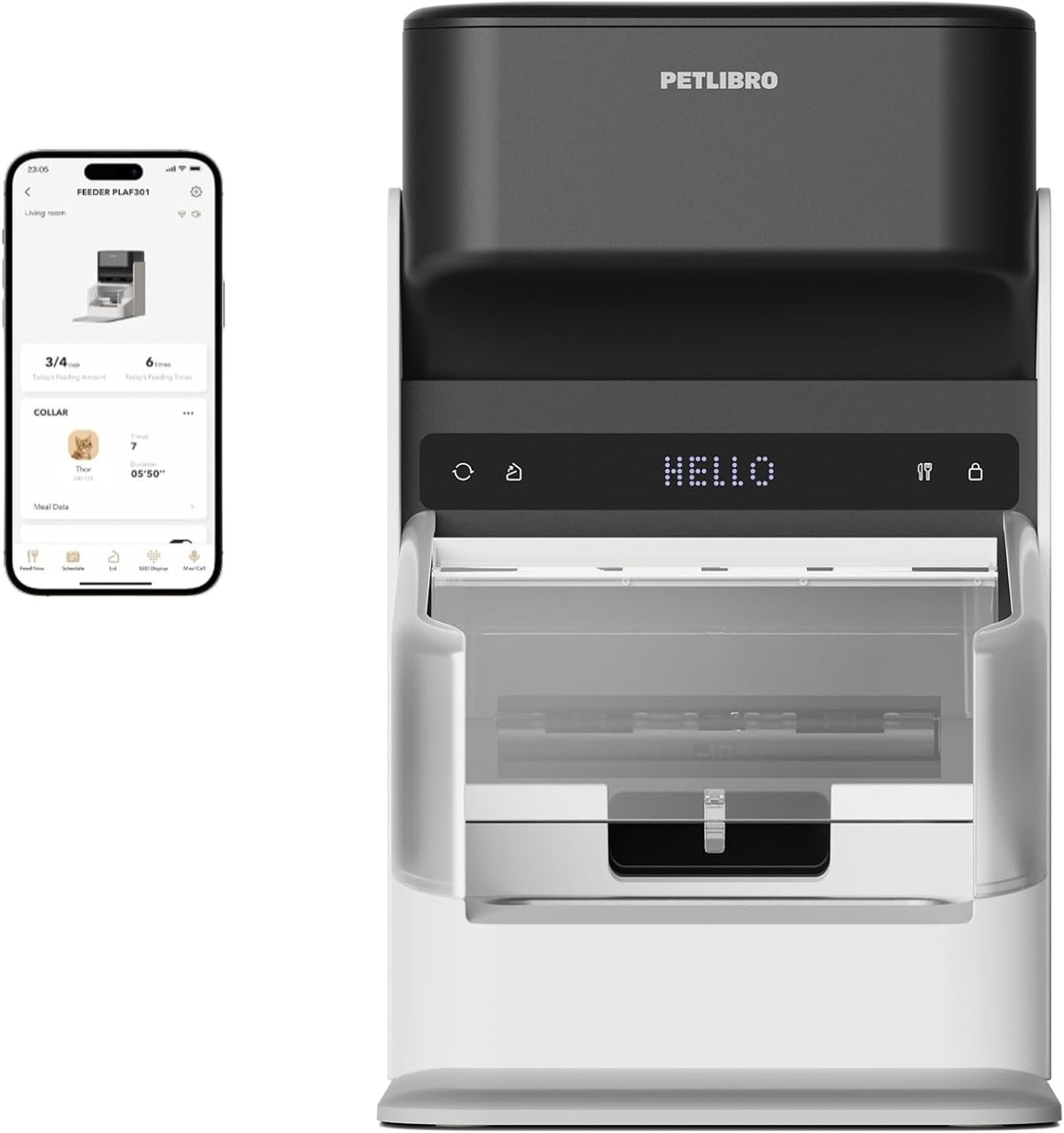 Automatic cat feeder with RFID collar tag sensor and app control