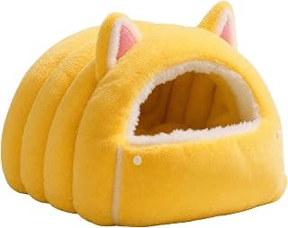 Semi-Enclosed Cat Bed with Cat-Ear Details, Warm Covered Retreat, Snug for Small Pets, Size M