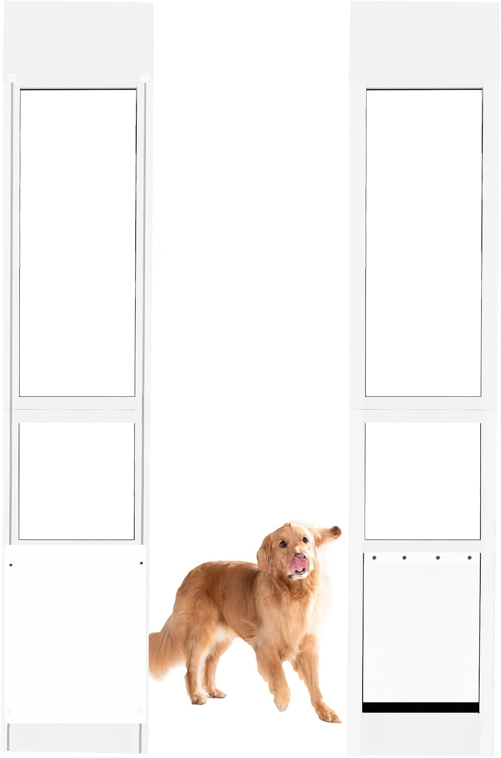Large dog door panel installed in a sliding glass door track