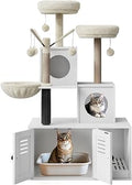 Cat Litter Box Enclosure with Cat Tree Tower, Hidden Wooden Condo