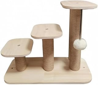 Real Wood 3-Tier Cat Climbing Step with Toy and Sisal Post, Rounded Corners