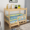 Wooden raised dog bed with nightstand top shelf and lower dog resting platform