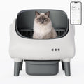Gray open-top automatic self-cleaning cat litter box with waste drawer – view 3