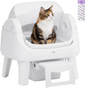 White open-top automatic litter box with easy-access step