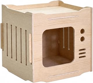 Indoor Wooden Cat Home Furniture with Split Layout and Enclosed Sleeping Space, Style C