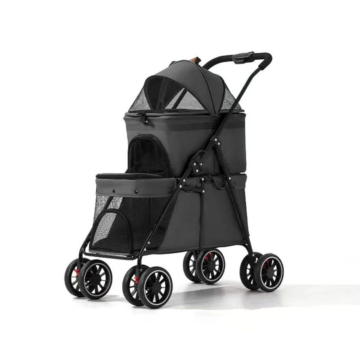 Gray foldable double pet stroller with two carriages – view 2