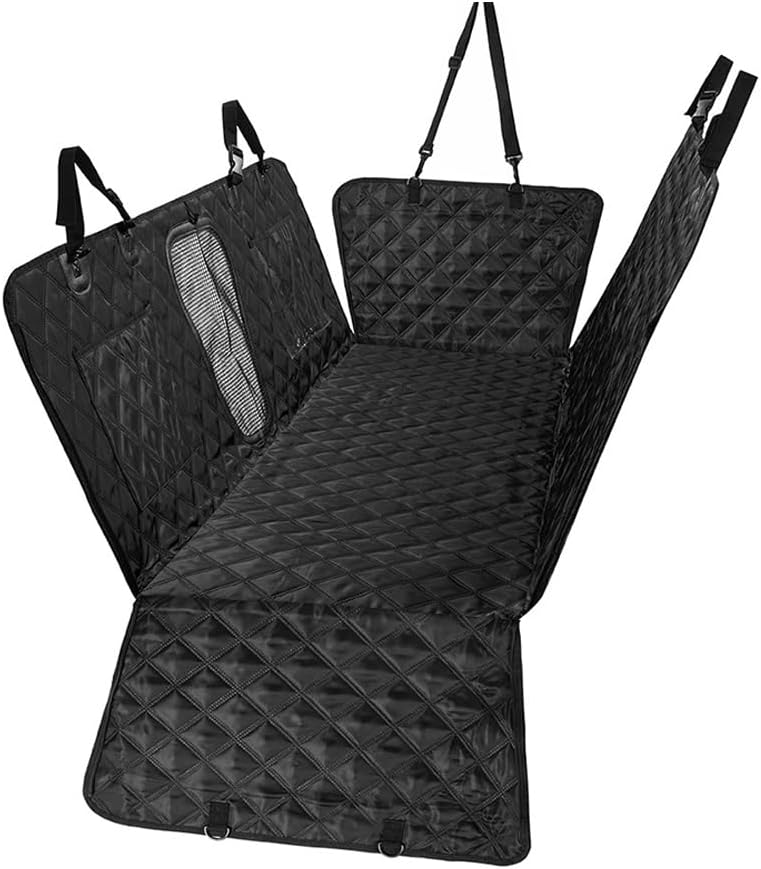 Black leather dog back seat hammock with zippers in a compact SUV