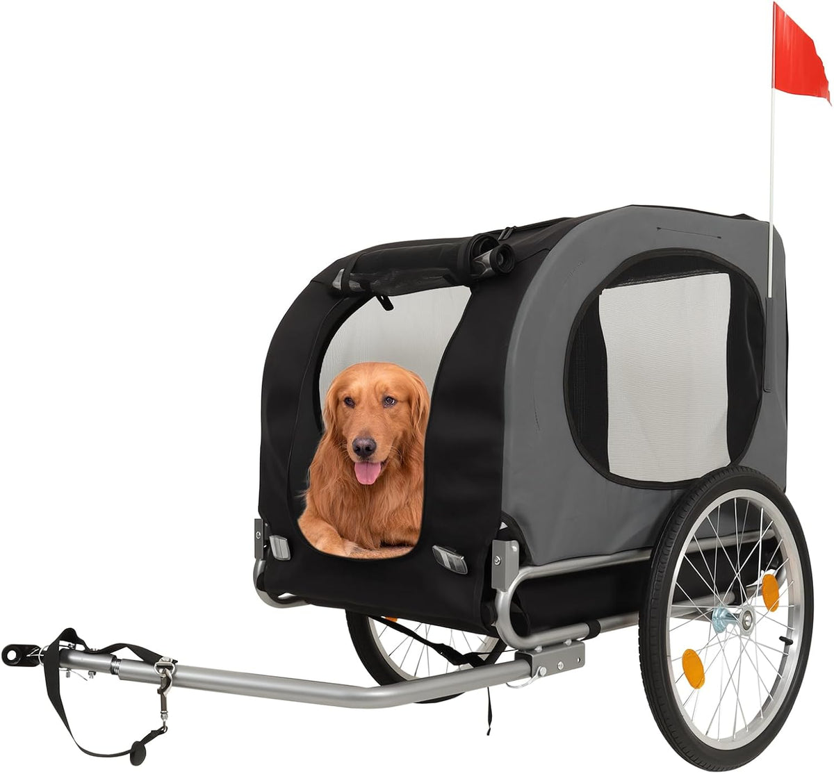Folding dog bike trailer with 19 inch wheels and ventilated mesh windows – view 2