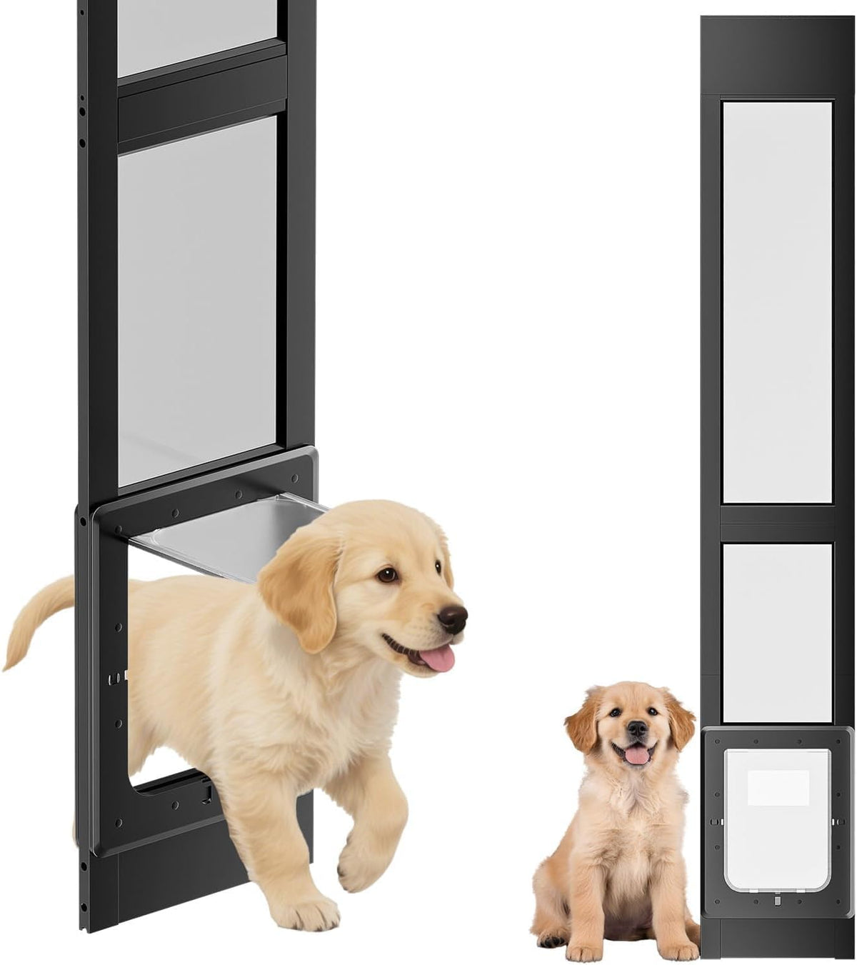 Black sliding glass door pet insert panel with magnetic flap