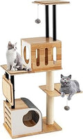Tangkula Modern Cat Tree, Tall Multi-Level Tower with Double Condos, Jumping Platforms, Dangling Balls and Scratching Posts