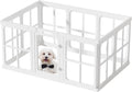 White-framed clear acrylic dog playpen with a door and ten panels