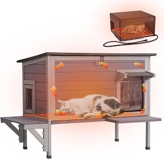 Heated Outdoor Cat House, Insulated Feral Cat Shelter with Heating Pad