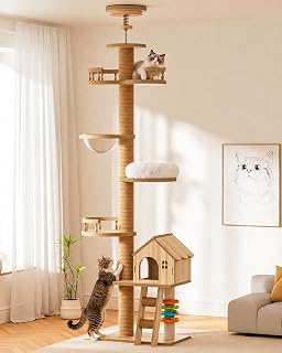 Floor to Ceiling Cat Tree, 98.4 to 110.2 Inch Adjustable, for Indoor Cats