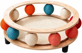 Sphere Cat Bed Lounger and Scratcher with Solid Wood Frame and Woven Resting Area