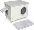 Weatherproof Outdoor Cat House with Cushion, Heavy-Duty Elevated Feral Shelter, Grey and White