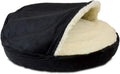 Extra large black microsuede hooded cave dog bed with sherpa lining