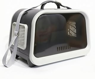 Cat Carrier with Window, Sturdy Construction, Portable, Washable, for Veterinarian Visits, Black and White, Gray Strap