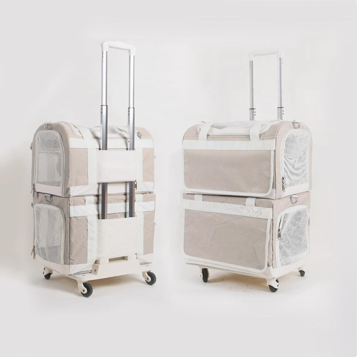 Two-compartment rolling pet carrier with mesh windows for two cats – view 2