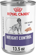 Case of veterinary weight control loaf in sauce dog food cans