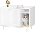 White wooden litter box cabinet with storage section and sisal mat