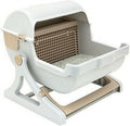 White and brown semi-automatic rotating covered cat litter box