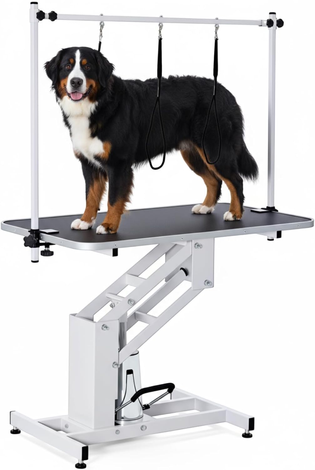 Foldable dog grooming table with adjustable arm and storage basket – view 2