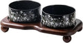 Ceramic Cat Bowl Set with Wooden Stand, Elevated Anti-Slip Pet Feeder