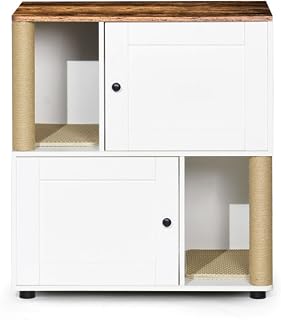2-Level Cat Litter Box Enclosure with Scratching Posts, White