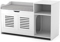 Litter Box Enclosure, Multifunctional White Storage Bench with Compartments, Wooden Cat House